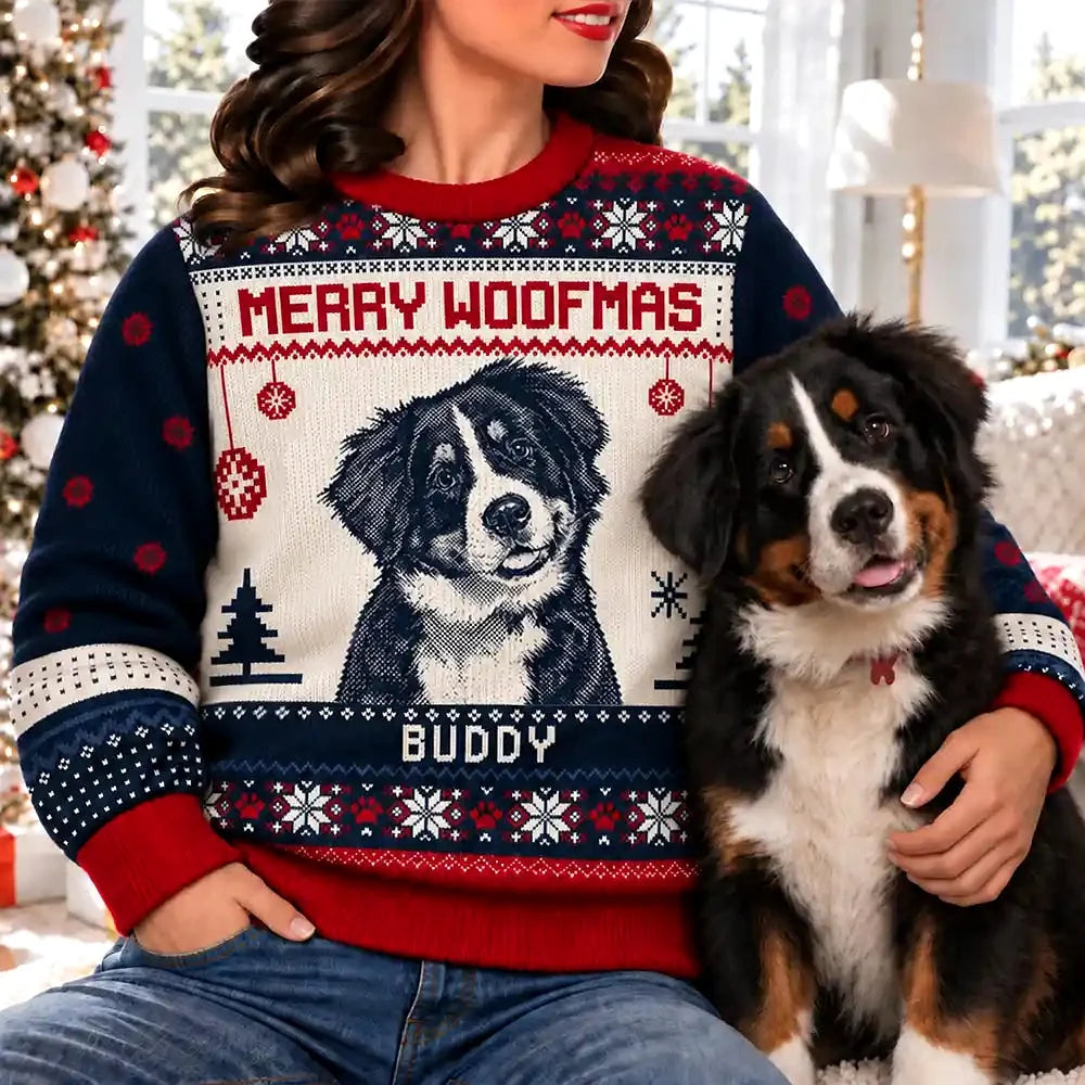 Custom Photo Merry Christmas Cute Pet Portrait Unisex Ugly Sweater