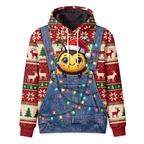 Cute Santa Bee Christmas Hoodie - Kawaii Bee Overalls Ugly Christmas Sweater Style