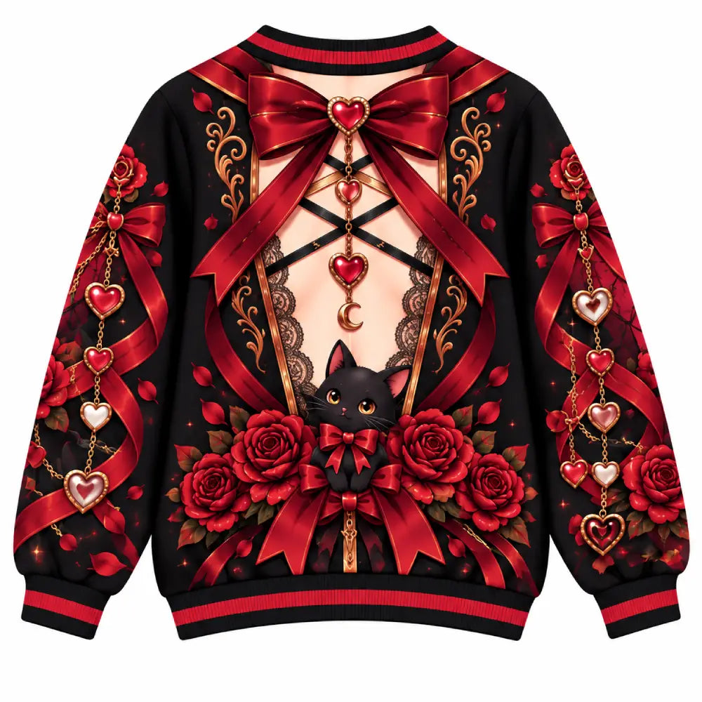 Dark Kawaii Christmas Illusion Gothic Anime Rose & Black Cat Funny Christmas Sweater