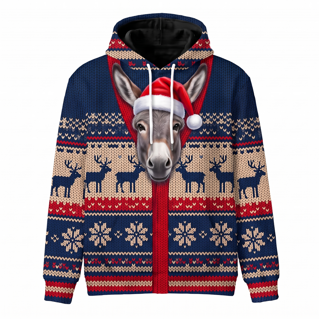 Donkey Christmas Hoodie - Funny Santa Donkey Farm Animal Christmas Gift