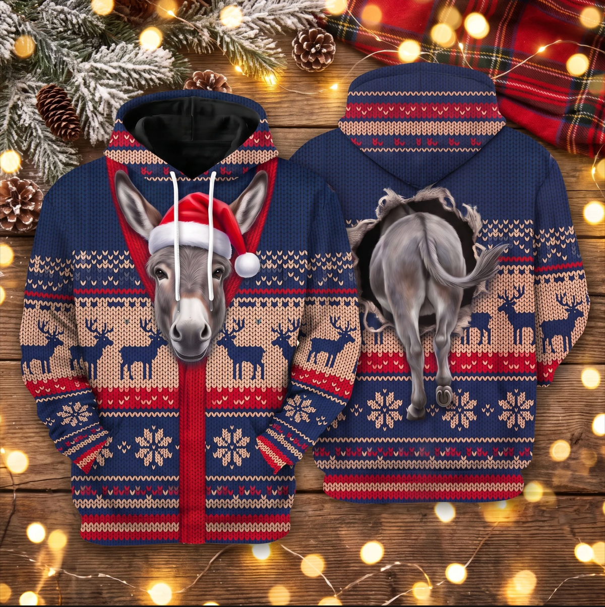 Donkey Christmas Hoodie - Funny Santa Donkey Farm Animal Christmas Gift