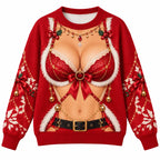 Faux Corset Lace Design Red Holiday Pullover Christmas Ugly Sweater