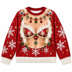 Festive Christmas Glam Sparkly Holiday Snowflake & Ornament Print Sweater