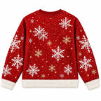 Festive Christmas Glam Sparkly Holiday Snowflake & Ornament Print Sweater