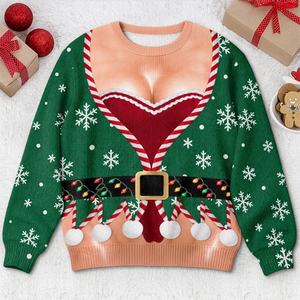 Festive Snowflake Holiday Funny Christmas Elf Sweater
