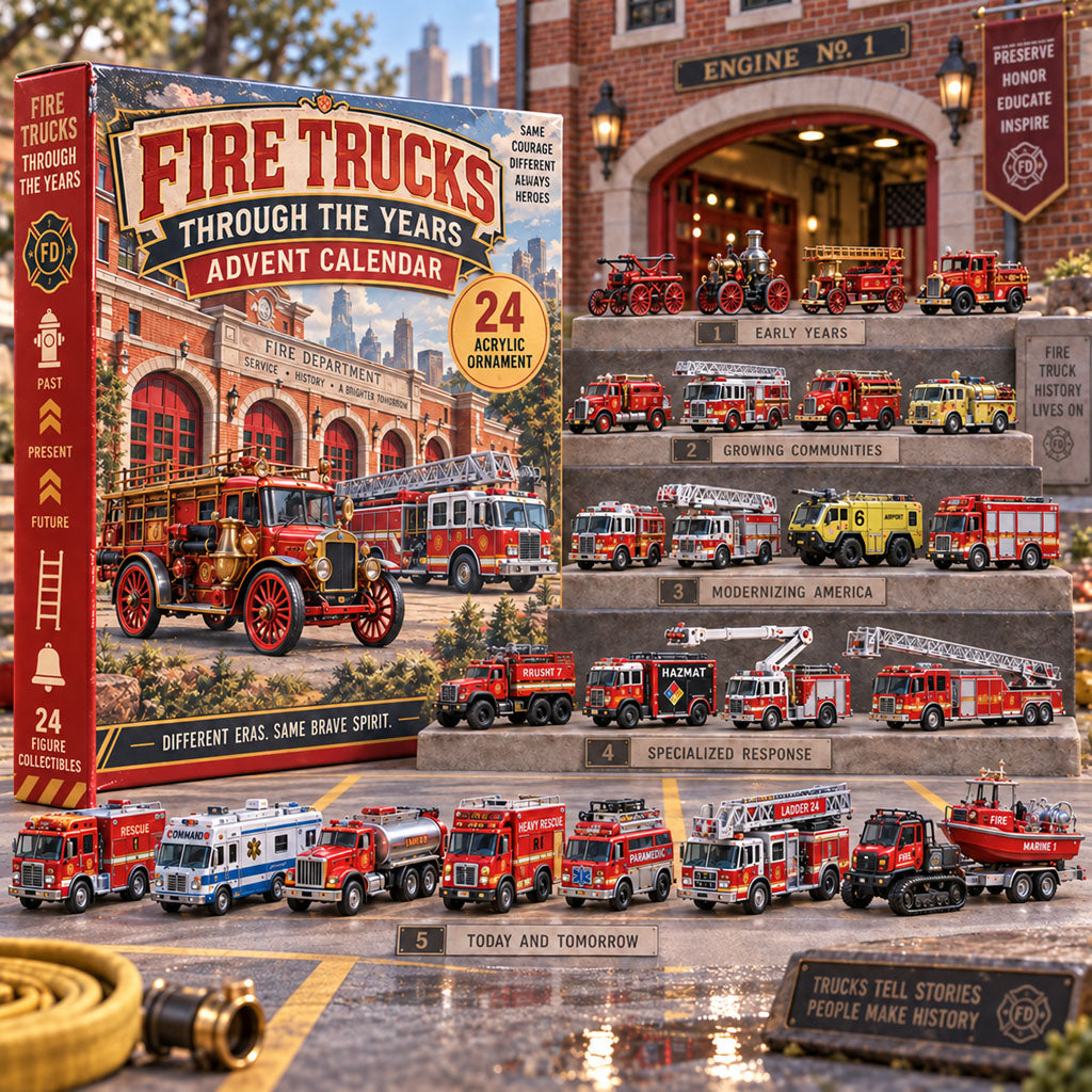 Fire Trucks Through The Years 24 Days Festive Countdown Advent Calendar 2026