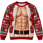 Funny 3D Muscular Santa Six Pack Print Christmas Ugly Sweater