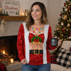 Funny Bell Bust Santa Print Sparkly Christmas Party Jumper Sweater