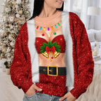 Funny Bell Bust Santa Print Sparkly Christmas Party Jumper Sweater