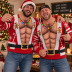 Funny Body Illusion Holiday Santa Hairy Chest Ugly Christmas Sweater