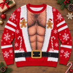 Funny Body Illusion Holiday Santa Hairy Chest Ugly Christmas Sweater