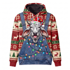 Funny Brahman Cattle Christmas Hoodie - Overalls Ugly Sweater Print