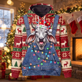 Funny Brahman Cattle Christmas Hoodie - Overalls Ugly Sweater Print