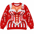 Funny Candy Cane Corset Christmas Sexy Optical Illusion Holiday Sweater
