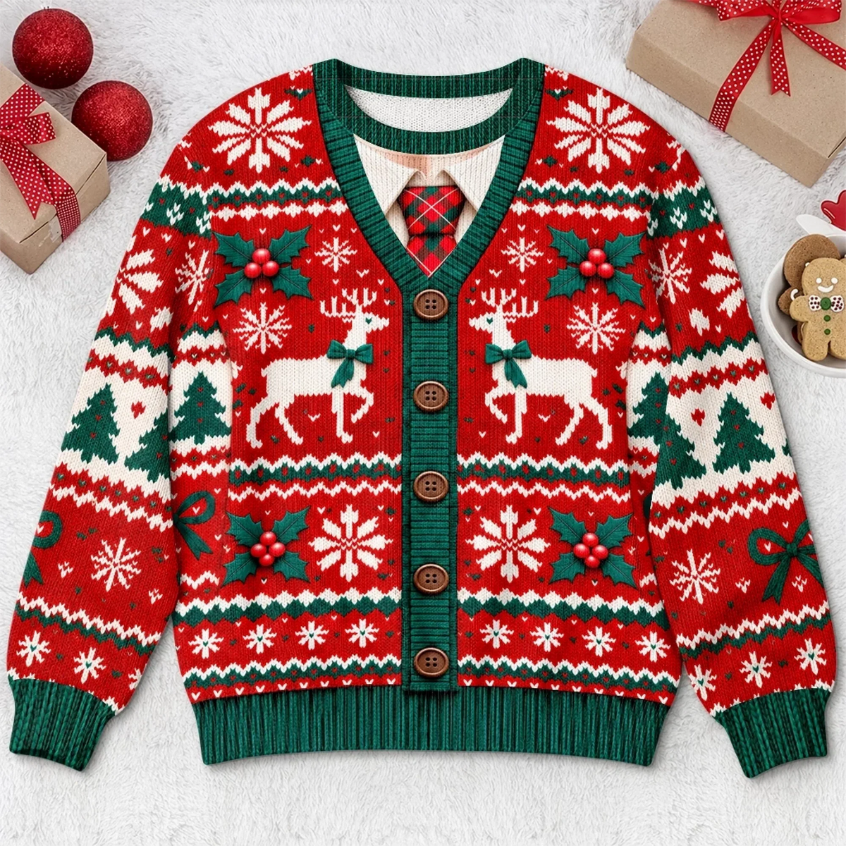 Funny Cardigan Green Red Ugly Christmas Sweater