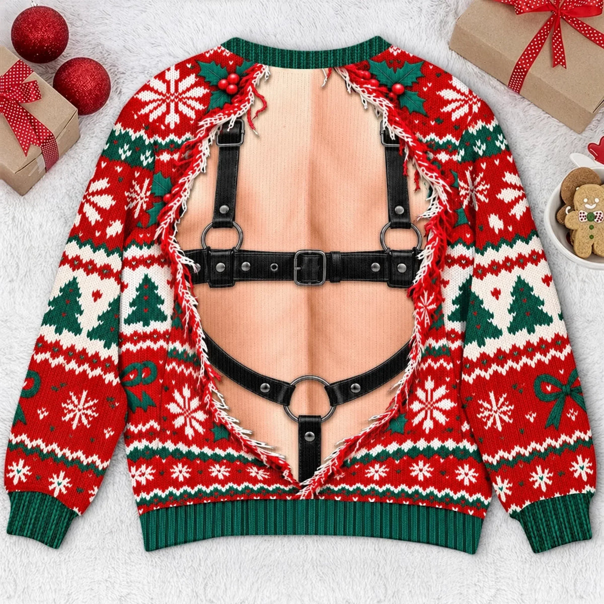 Funny Cardigan Green Red Ugly Christmas Sweater