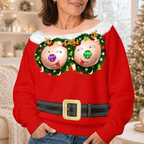 Funny Christmas Bauble Face Print Funny Ugly Xmas Jumper Sweater