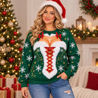 Funny Christmas Corset Illusion Lace-Up Holiday Crewneck Sweater