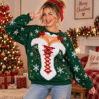Funny Christmas Corset Illusion Lace-Up Holiday Crewneck Sweater
