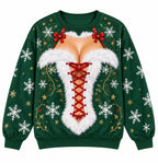 Funny Christmas Corset Illusion Lace-Up Holiday Crewneck Sweater