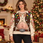 Funny Christmas Cowboy Belly Western Holiday Lights Pullover Sweater