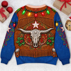 Funny Christmas Cowboy Belly Western Holiday Lights Pullover Sweater
