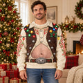 Funny Christmas Cowboy Belly Western Holiday Lights Pullover Sweater