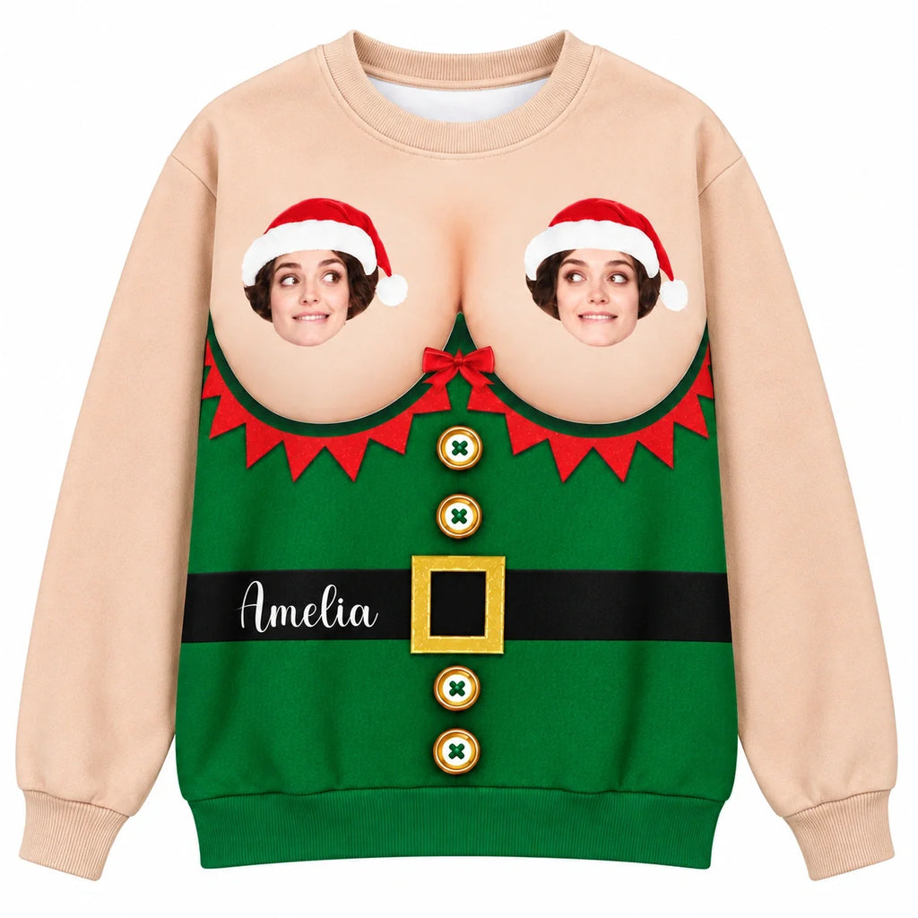 Funny Christmas Elf Personalized Face & Name Sweater