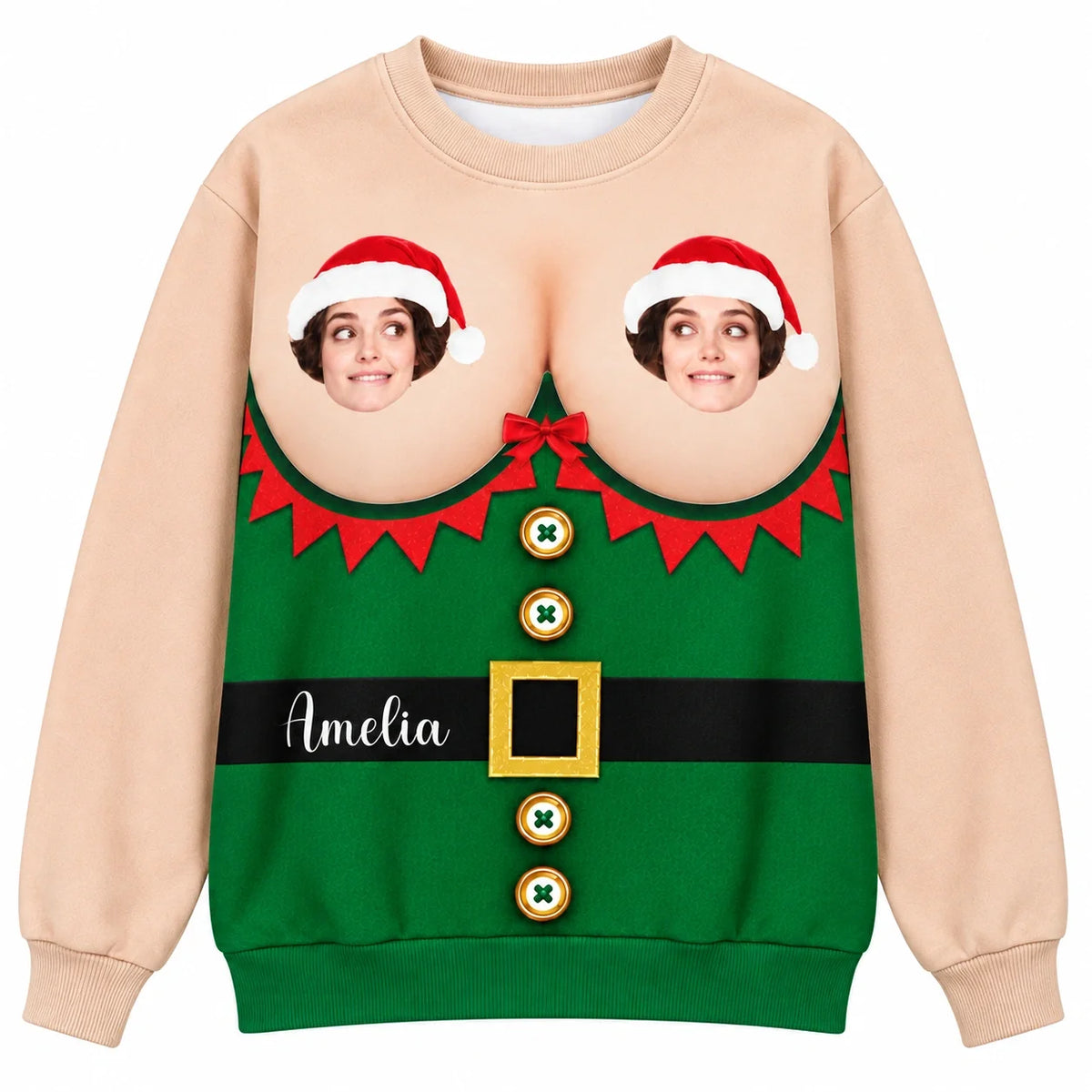 Funny Christmas Elf Personalized Face & Name Sweater