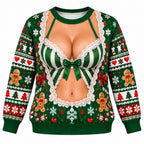 Funny Christmas Faux-Lace Lingerie Festive Green Holiday Pullover Sweater