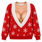 Funny Christmas Faux Skin Sexy Santa Snowflake Sweater