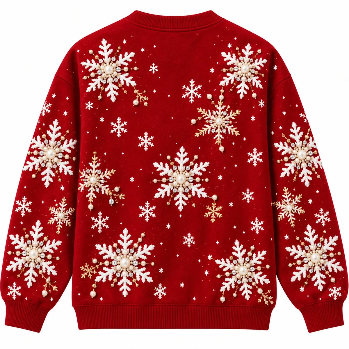 Funny Christmas Faux Skin Snowflake Red Festive Holiday Pullover Sweater