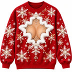 Funny Christmas Faux Skin Snowflake Red Festive Holiday Pullover Sweater