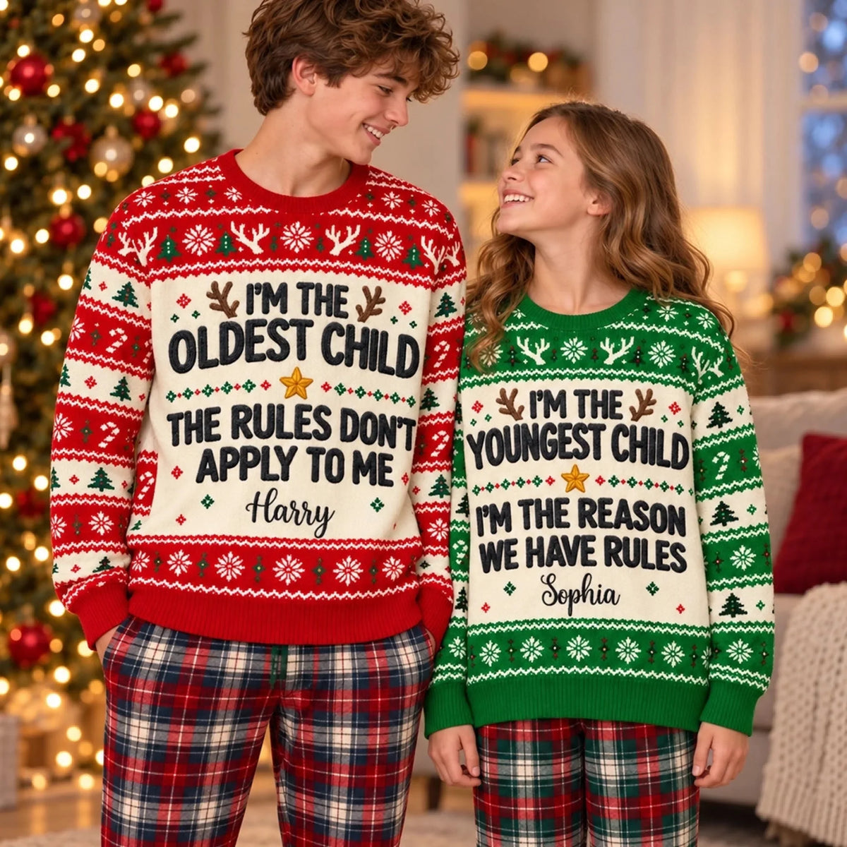 Funny Christmas I'm The Youngest Child I Make The Rules Personalized Sweater