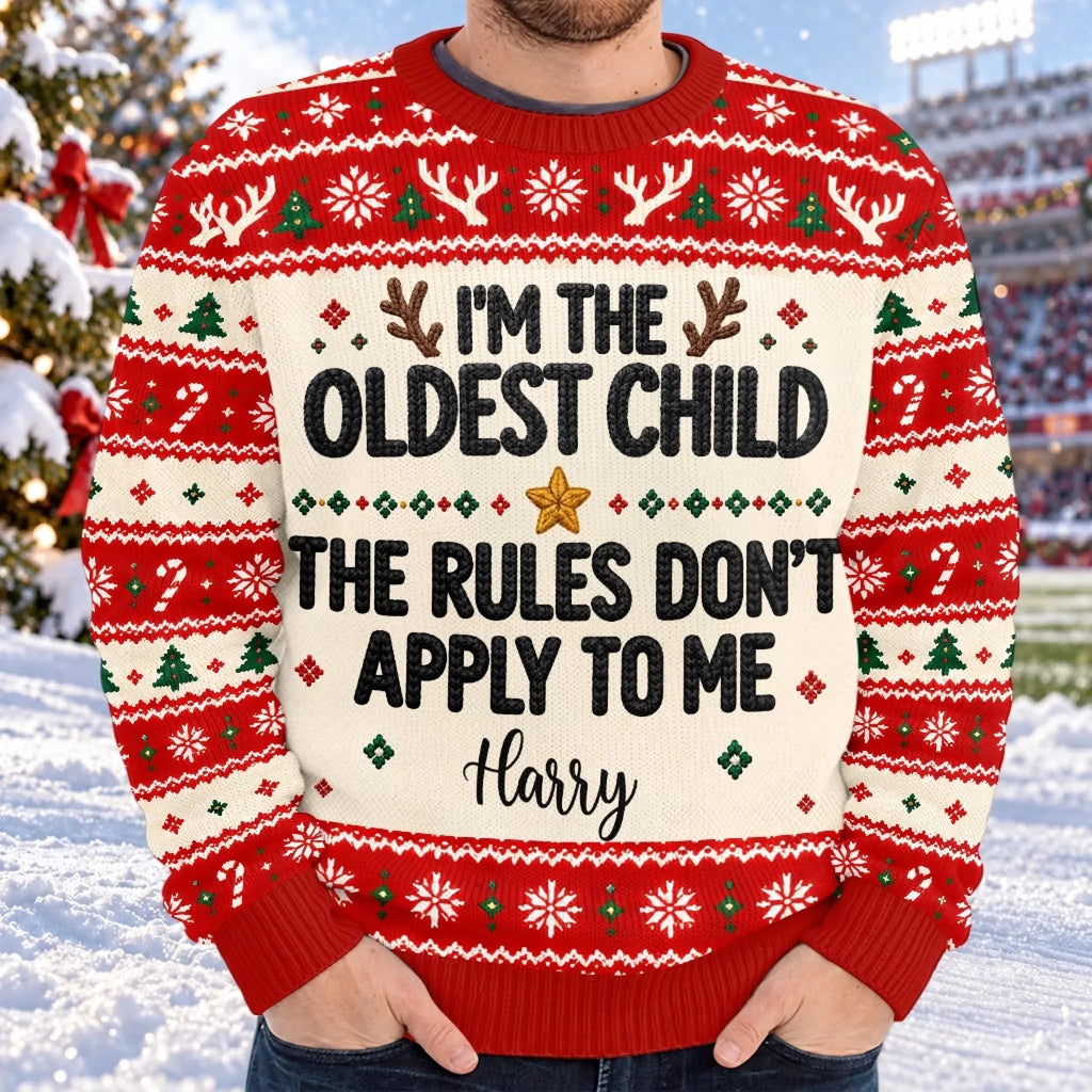 Funny Christmas I'm The Youngest Child I Make The Rules Personalized Sweater