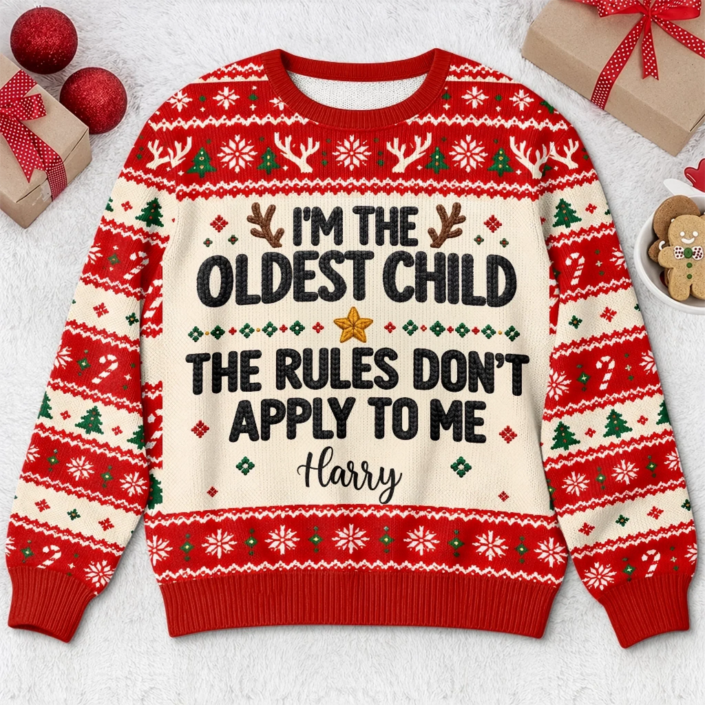 Funny Christmas I'm The Youngest Child I Make The Rules Personalized Sweater