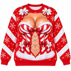 Funny Christmas Illusion Sweater – Santa Corset Body Digital Print Holiday Crewneck