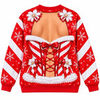 Funny Christmas Illusion Sweater – Santa Corset Body Digital Print Holiday Crewneck