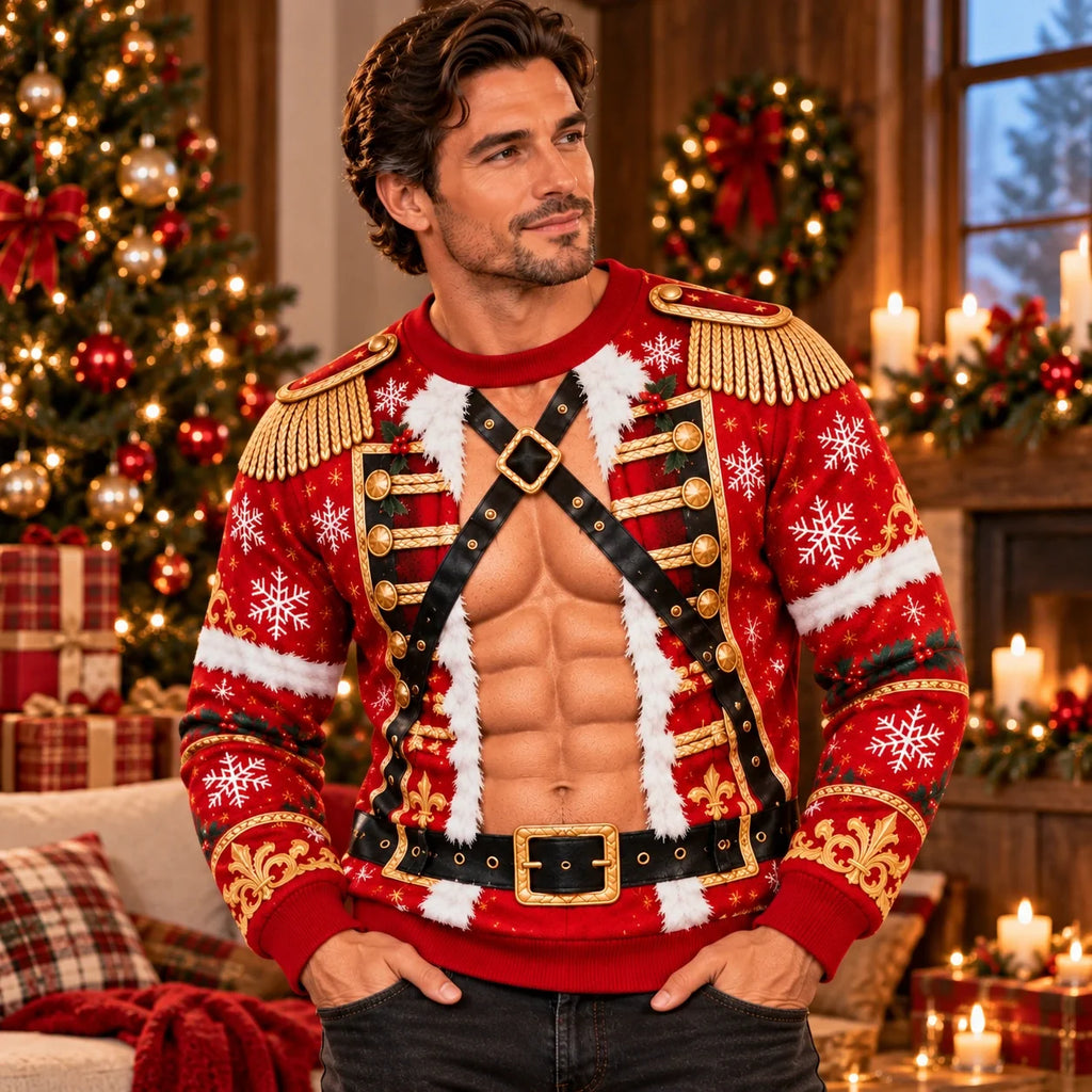 Funny Christmas Nutcracker 3D Muscle Illusion Sweater