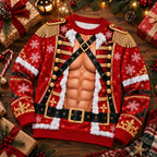 Funny Christmas Nutcracker 3D Muscle Illusion Sweater