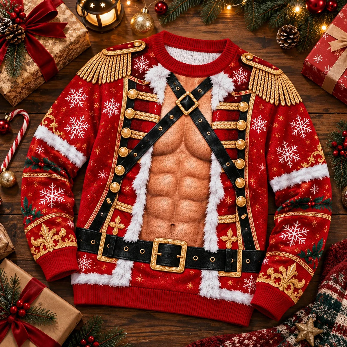 Funny Christmas Nutcracker 3D Muscle Illusion Sweater