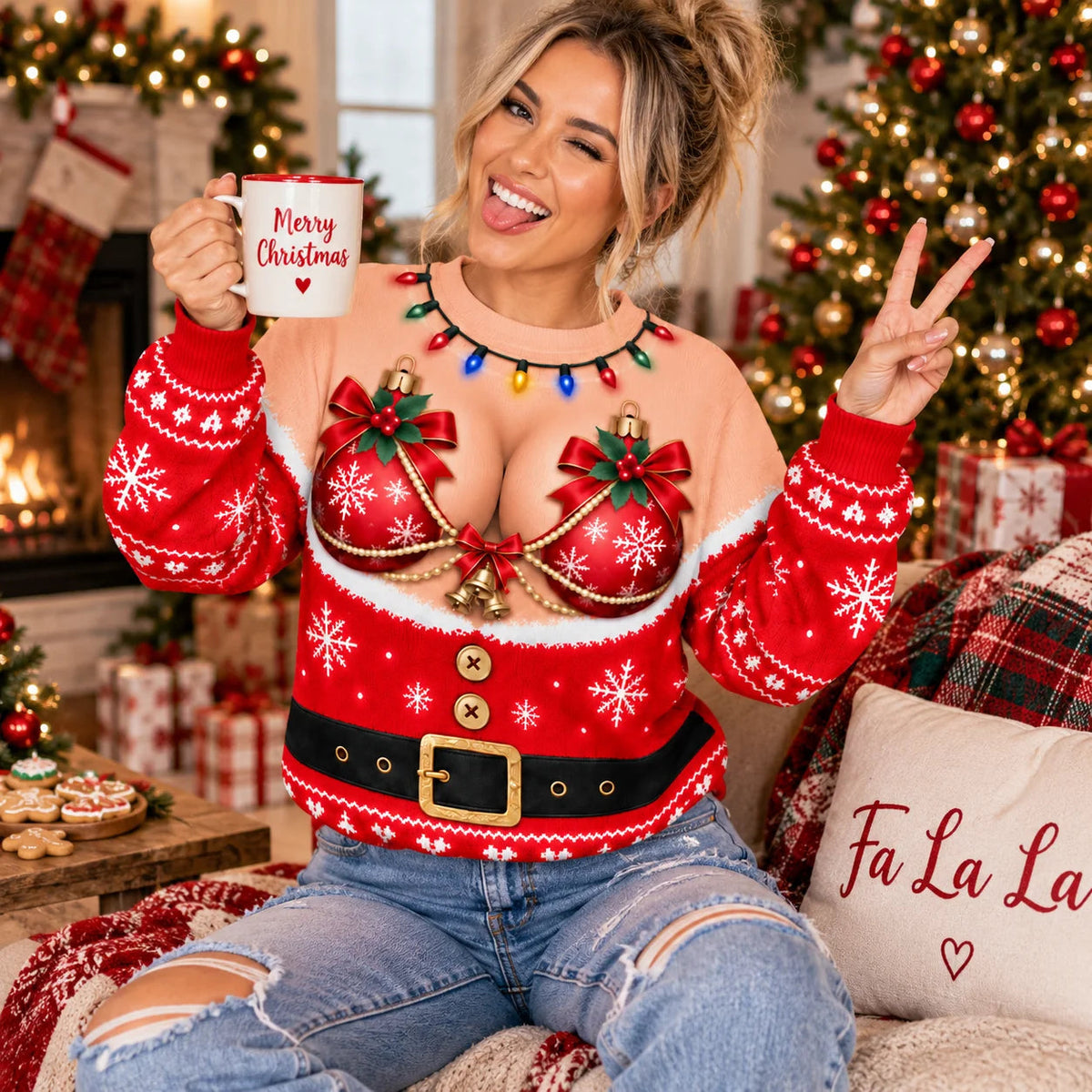 Funny Christmas Ornament Print Ugly Christmas Sweater