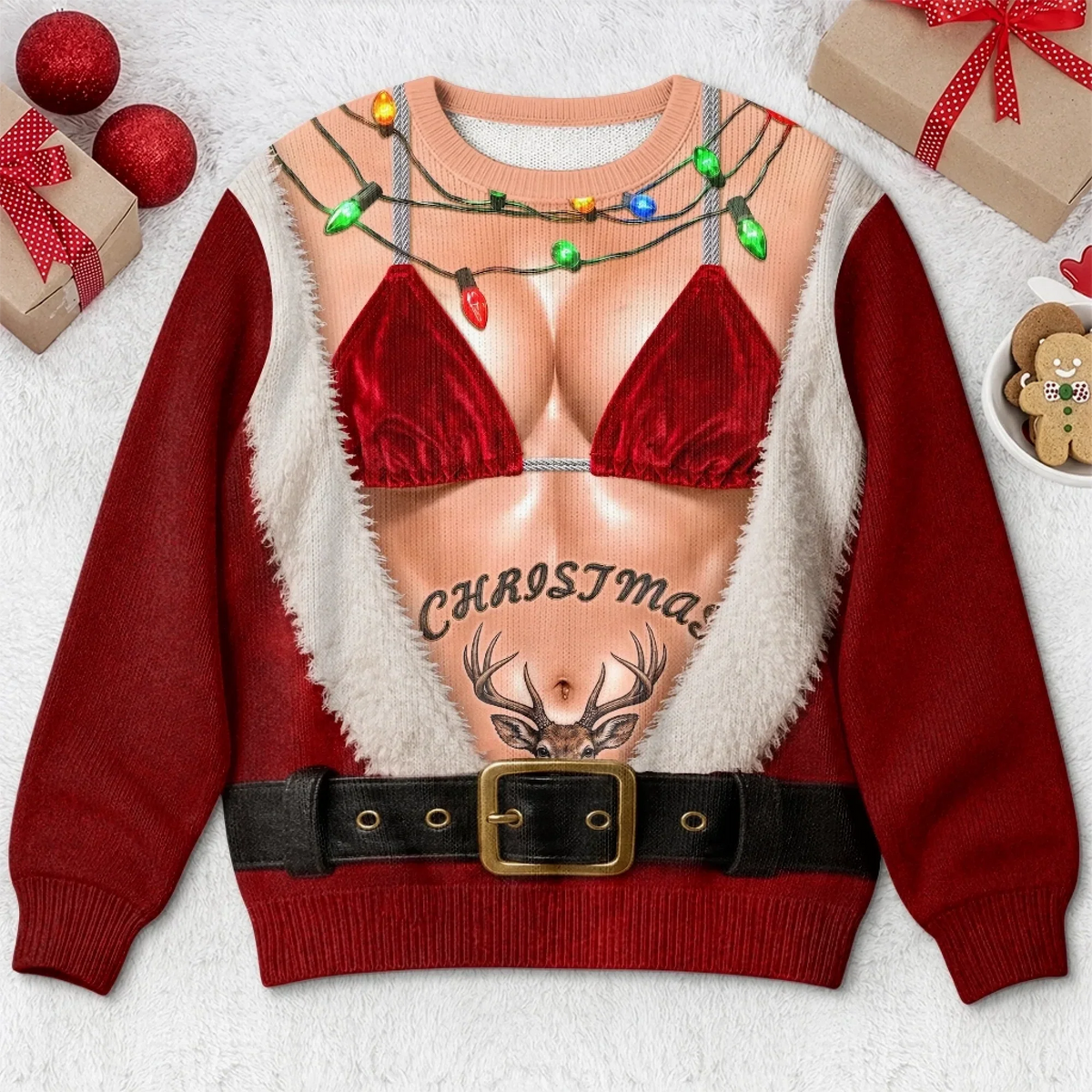 Funny Christmas Santa Girl Illusion Sexy Ugly Sweater