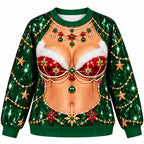 Funny Christmas Sequin Festive Santa Bra Illusion Holiday Top Sweater