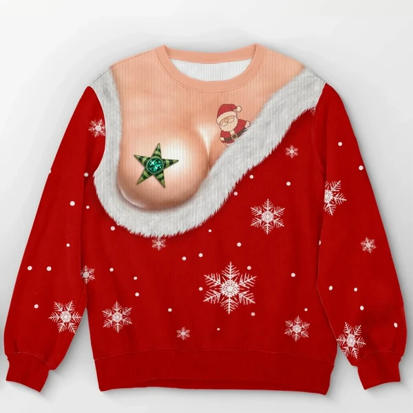 Funny Christmas Star Bust Print Ugly Christmas Sweater