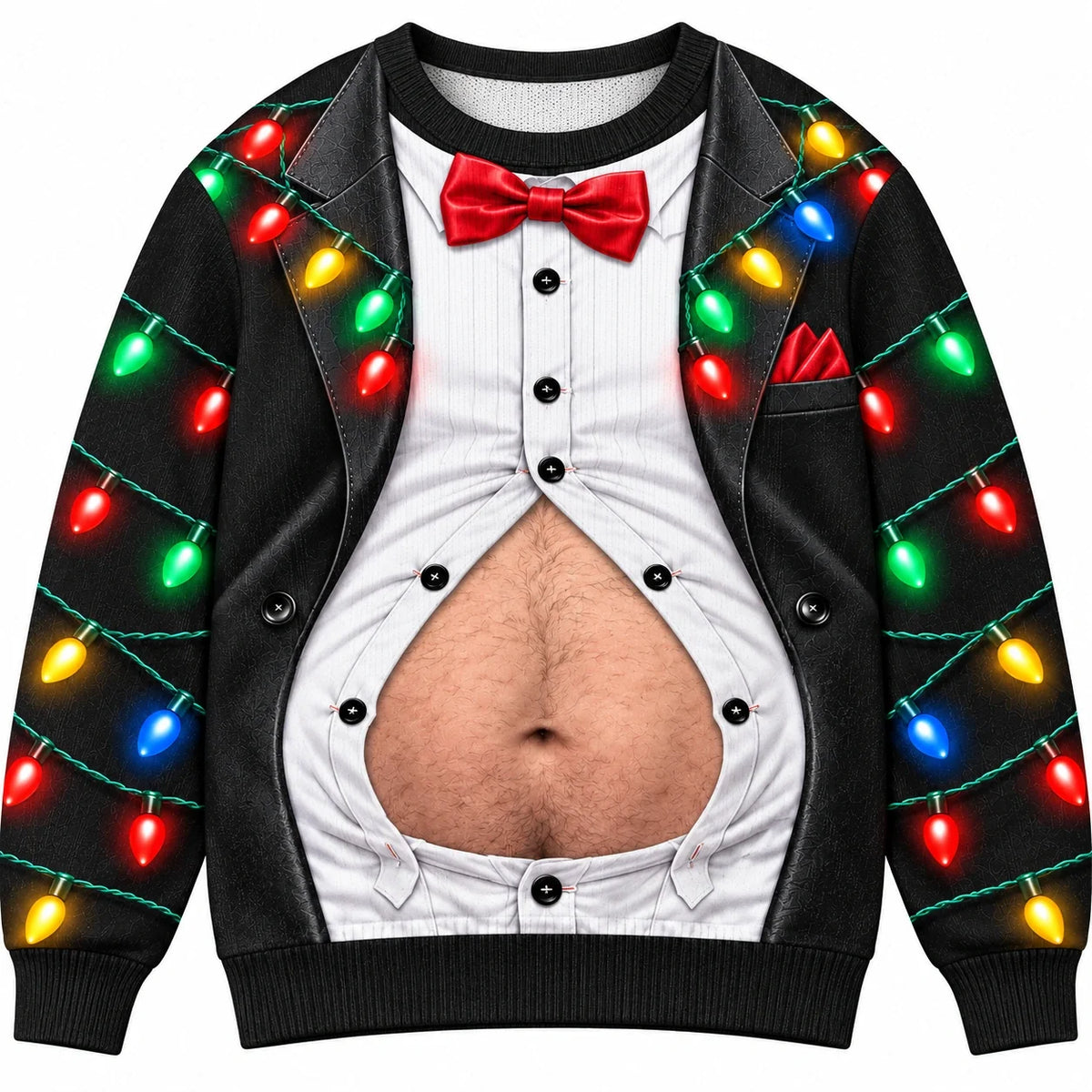 Funny Christmas Tuxedo Belly Festive Holiday Party Pullover Sweater