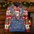 Funny Donkey Christmas Hoodie - Santa Donkey Overalls Ugly Christmas Sweater Style