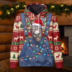 Funny Donkey Christmas Hoodie - Santa Donkey Overalls Ugly Christmas Sweater Style