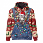 Funny Donkey Christmas Hoodie - Santa Donkey Overalls Ugly Christmas Sweater Style