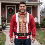 Funny Double Sided Fake Abs Santa Hilarious Christmas Party Sweater